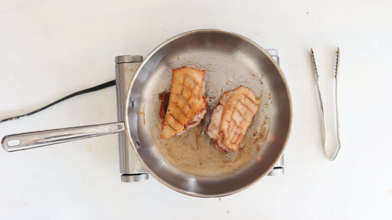 duck seared in a pan