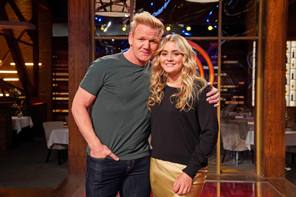Gordon Ramsay and guest star Matilda Tilly Ramsay,in the Junior Edition: Donut Holes & Hold Your Nose episode of MASTERCHEF JUNIOR airing Thursday, April 7 on FOX. (FOX / FOX via Getty Images)