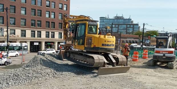 The Mount Pleasant station is being build on the southwest corner of Broadway and Main Street. On Thursday, the minister of Transportation and Infrastructure announced that major construction is scheduled to begin this spring on the six new stations being added to the city's Millennium Line.  (Photo Submitted by the Ministry of Transportation and Infrastructure - image credit)