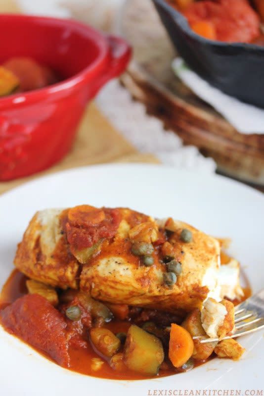 <p>Lexi's Clean Kitchen</p><p>Loaded with vegetables, this dish is super healthy and easy to prepare. Grab the recipe <a href="https://lexiscleankitchen.com/one-pan-moroccan-fish/" rel="nofollow noopener" target="_blank" data-ylk="slk:here;elm:context_link;itc:0;sec:content-canvas" class="link ">here</a>.</p>