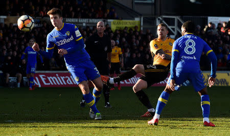 Soccer Football - FA Cup Third Round - Newport County AFC vs Leeds United - Rodney Parade, Newport, Britain - January 7, 2018 Newport County's Scot Bennett shoots at goal REUTERS/Rebecca Naden