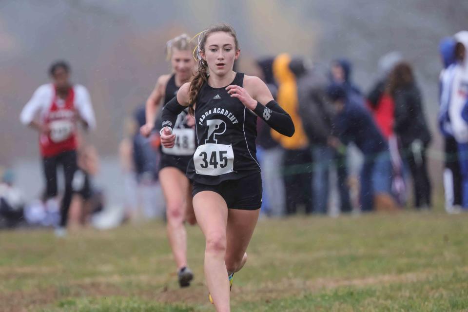 Mary Flanagan of Padua runs in the girls Division I race at the DIAA Cross Country Championships.