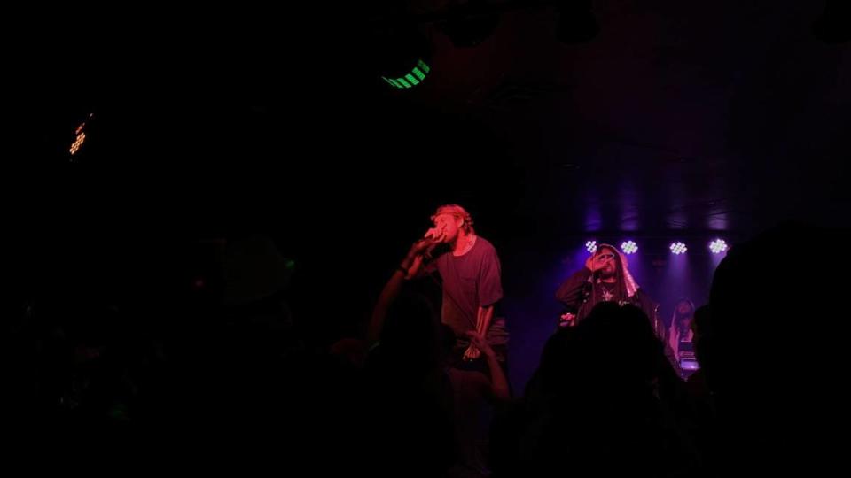 Rapper TheBoyBeerus on stage during his set at Ray’s Golden Lion on Nov. 25, joined by Bapeface, who was next in the lineup.