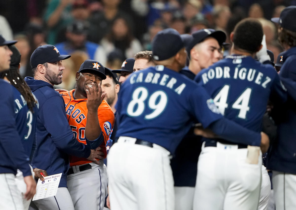 American League's Julio Rodríguez, of the Seattle Mariners, jogs off the  field during the MLB All-Star baseball game against the National League in  Seattle, Tuesday, July 11, 2023. (AP Photo/Lindsey Wasson Stock