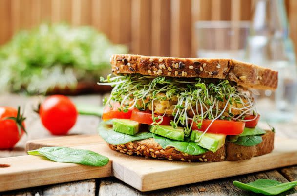 PHOTO: A healthy homemade sandwich with a chickpea burger, avocado, spinach, tomato, and sprouts. (STOCK PHOTO/Getty Images)