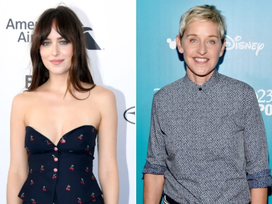 <p>Dakota Johnson memes pour onto social media after Ellen announces end of talk show</p> (Getty Images)