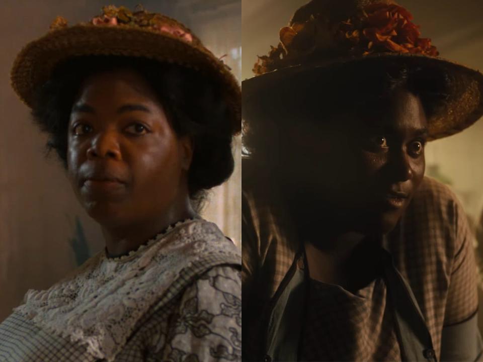 Left: Oprah Winfrey as Sofia in the 1985 version of "The Color Purple." Right: Danielle Brooks as Sofia in the 2023 version of "The Color Purple."