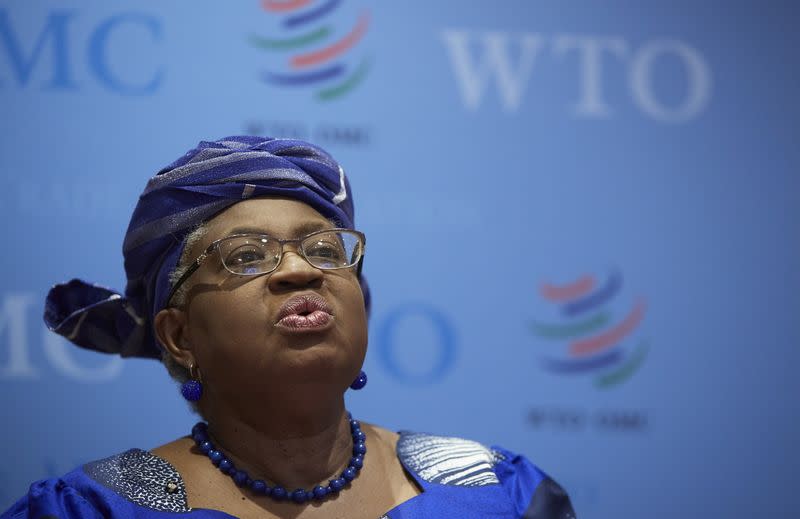 WTO Director-General Ngozi attends an interview with Reuters at the WTO headquarters in Geneva