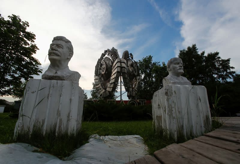 Busts of Soviet leaders Soviet leaders Lenin and Stalin are on display in Moscow