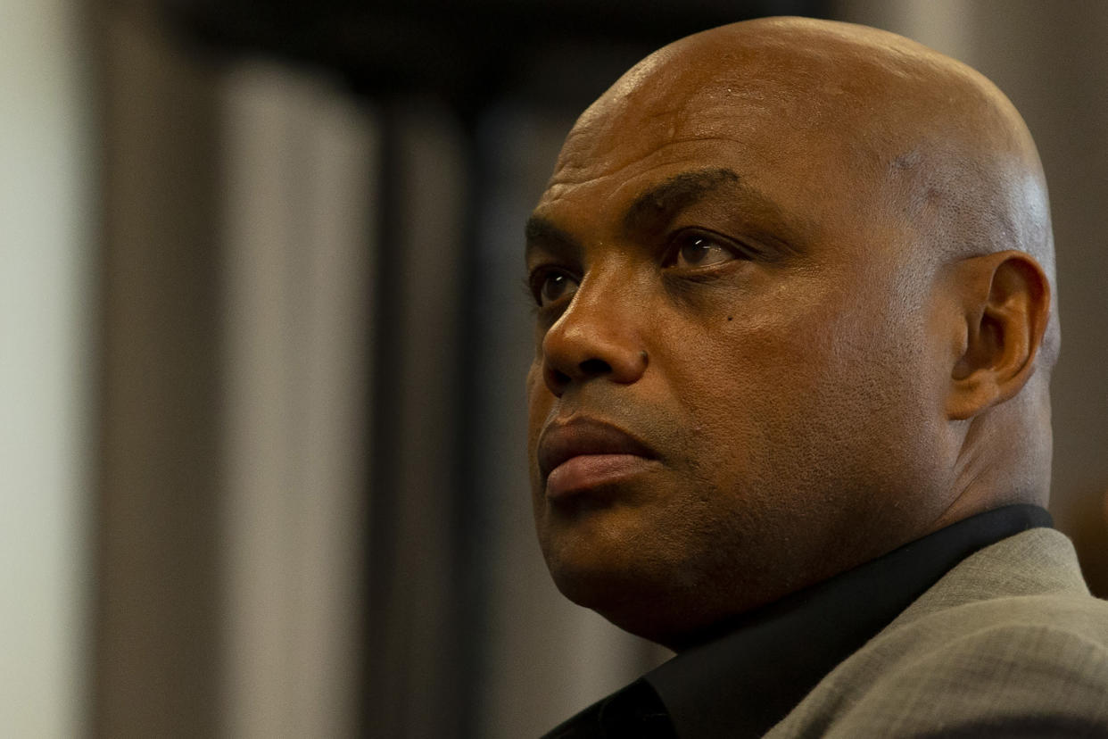 CAMDEN, NJ - SEPTEMBER 13: Charles Barkley looks on prior to his sculpture being unveiled at the Philadelphia 76ers training facility on September 13, 2019 in Camden, New Jersey. (Photo by Mitchell Leff/Getty Images)