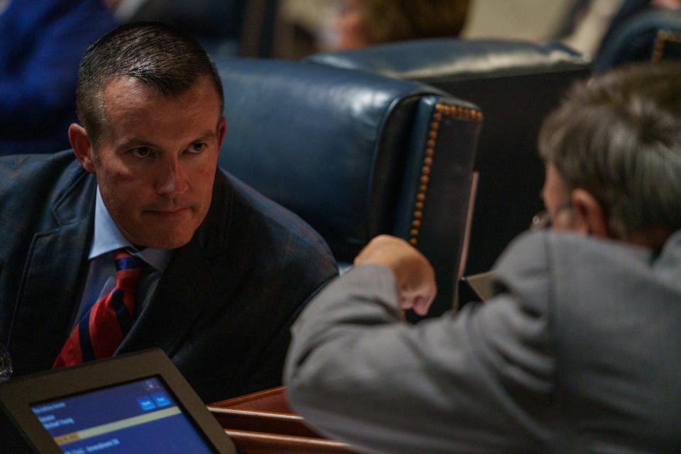 Sen. Aaron Freeman Thursday, July 28, 2022, inside the Senate Chambers at the Indiana Statehouse.
(Photo: Mykal McEldowney/IndyStar)