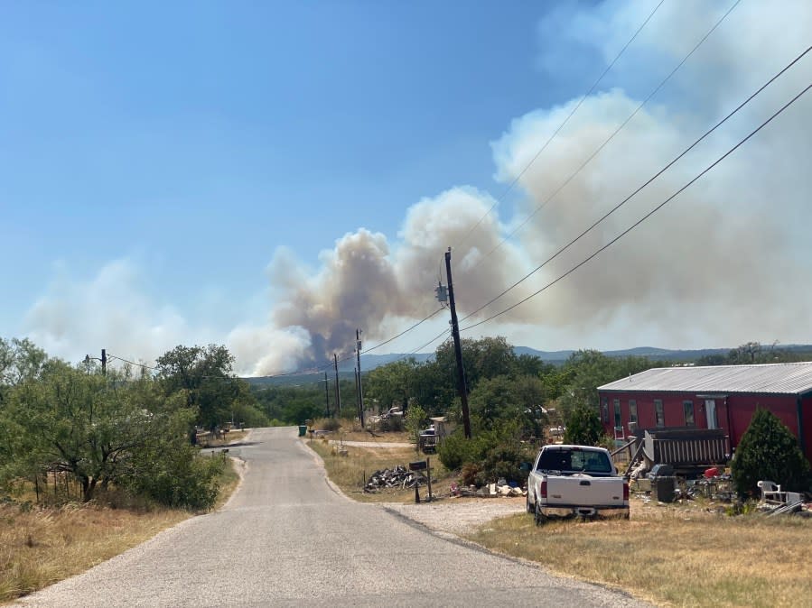 Photo of the Moore Peak Fire in Llano County as seen from Kingsland. (Courtesy Max Galyen)