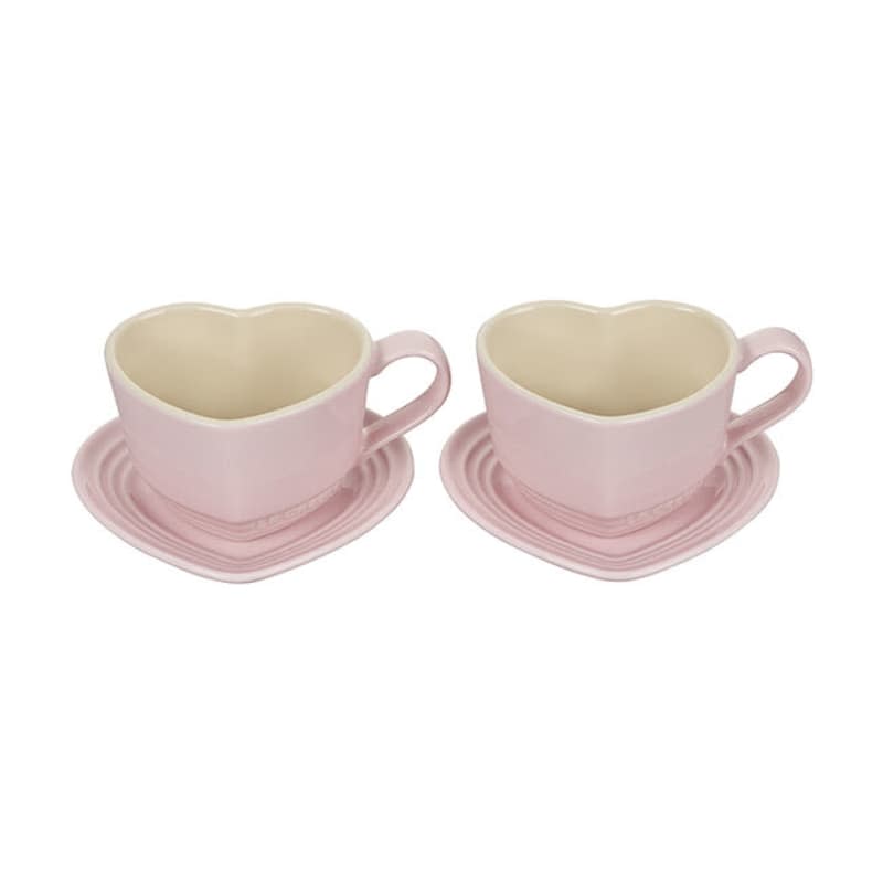 Heart 2-Piece Mugs with Saucers Set