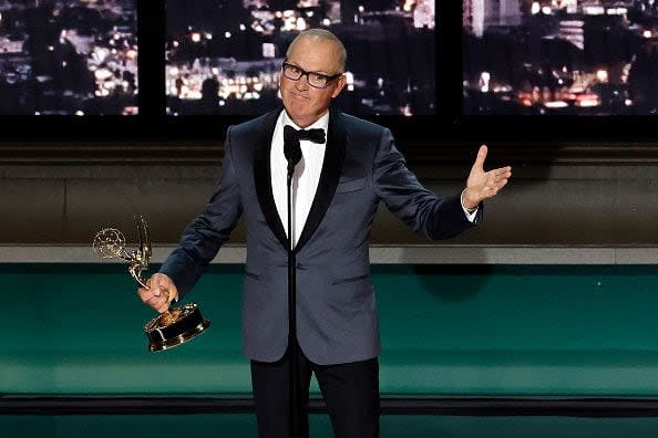 LOS ANGELES, CALIFORNIA - SEPTEMBER 12: Michael Keaton accepts Outstanding Lead Actor in a Limited or Anthology Series or Movie for 