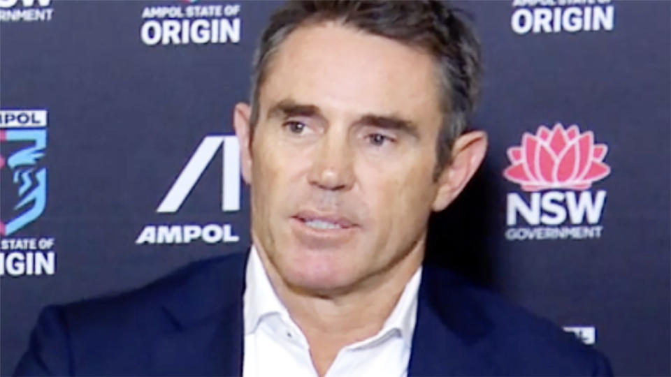 Brad Fittler, pictured here taking a dig at referee Ashley Klein after the State of Origin series opener.