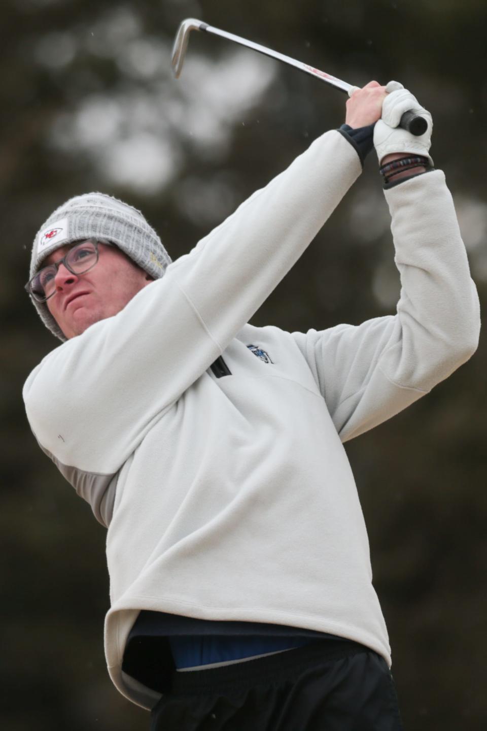 Washburn Rural's Turner Depperschmidt tees off of hole no. 12 at Wamego Country Club on April 7.