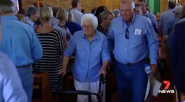 Dolly's great grandmother was supported at the service. Source: 7 News