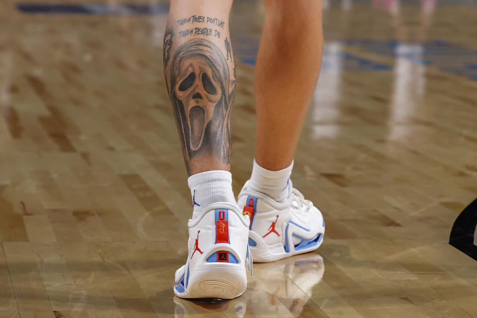 Florida guard Riley Kugel walks on the court during the first half of an NCAA college basketball game against Baylor in the NIT Season Tip-Off, Friday, Nov. 24, 2023, in New York. (AP Photo/Eduardo Munoz Alvarez)