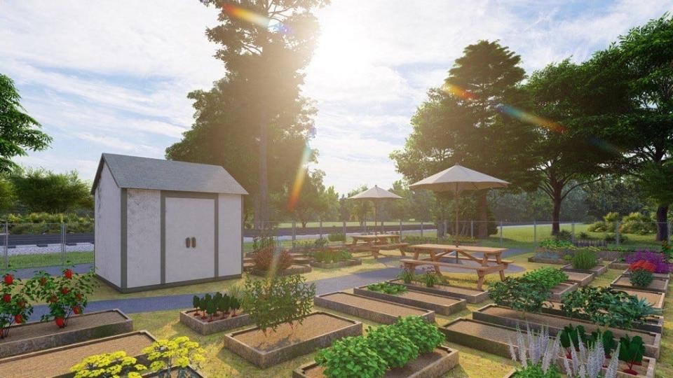 A community garden is a planned feature of future development at the Buechel train depot, as seen in this rendering.