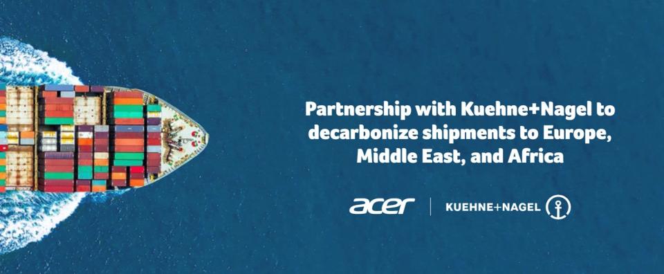 宏碁去年第四季開始攜手物流商 Kuehne+Nagel，透過生物燃料方案減少運送標準海運貨櫃碳排放量。（圖／宏碁提供）
