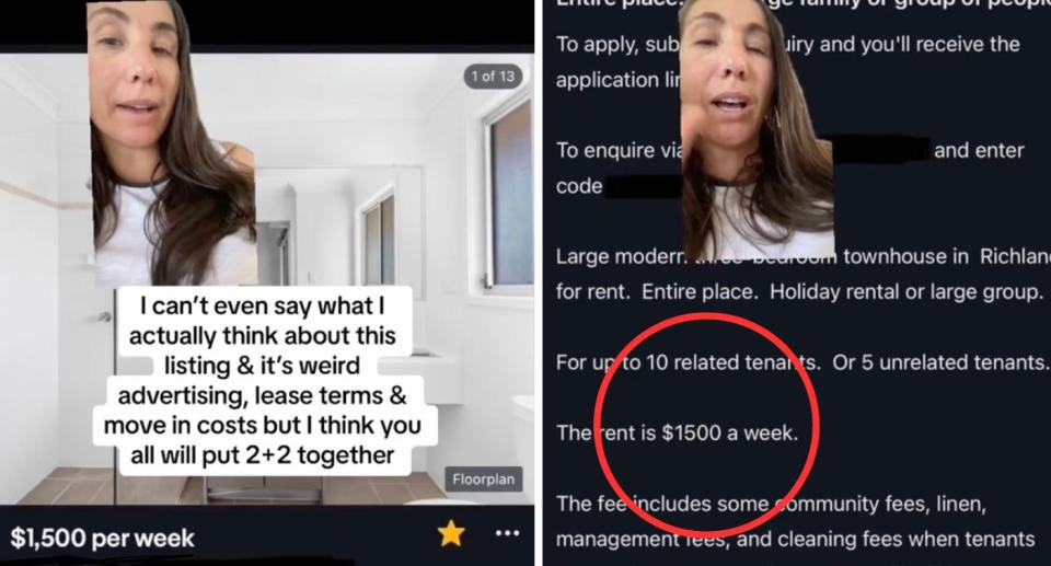 Screenshots from Rach McQueen's TikTok video about the rental listing