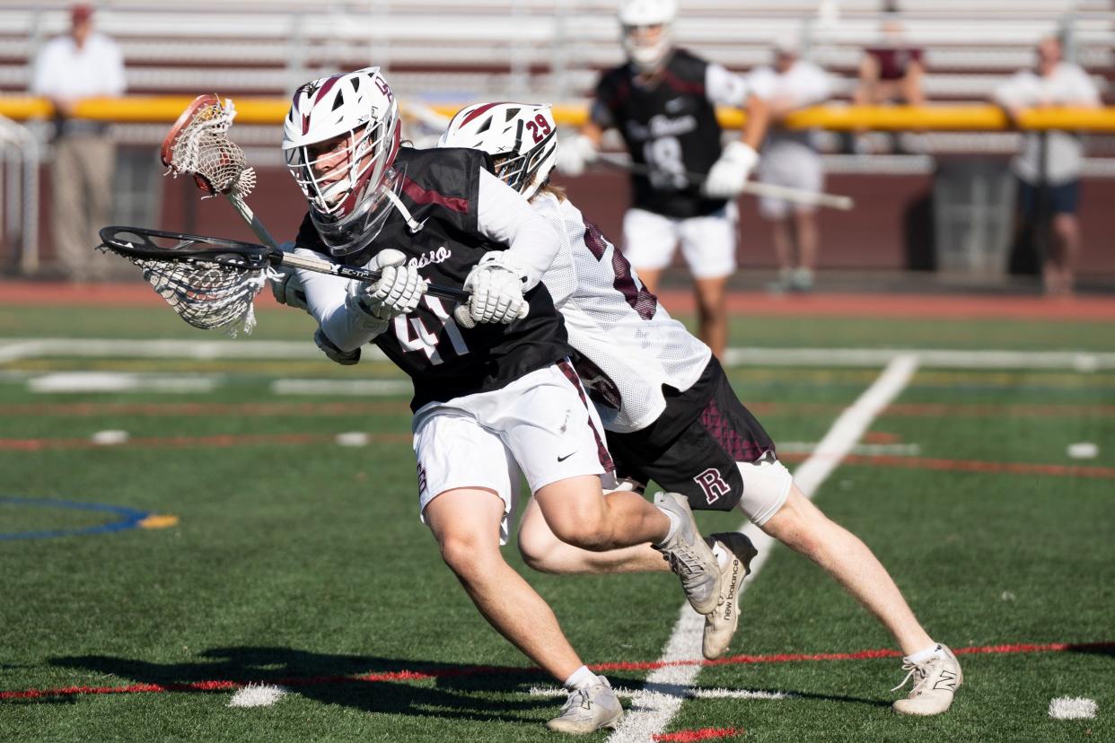 May 2, 2024; Ridgewood, NJ, USA; Don Bosco boys lacrosse at Ridgewood. DB #41Colton Carfello.