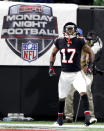 Atlanta Falcons wide receiver Marvin Hall (17) celebrates his touchdown against the New York Giants during the first half of an NFL football game, Monday, Oct. 22, 2018, in Atlanta. (AP Photo/John Bazemore)