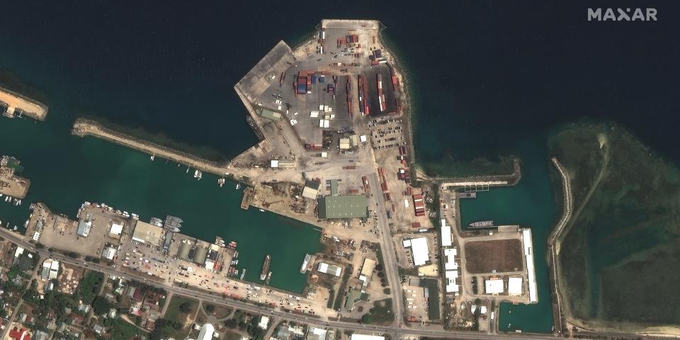 main port facilities in Nuku'alofa, Tonga before the volcano eruption