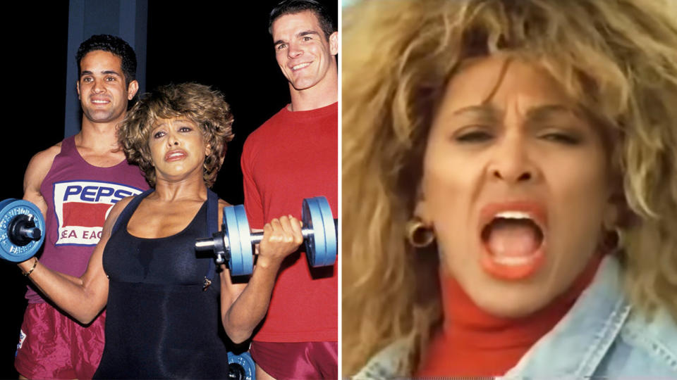 Tina Turner lifting weights and Tina Tuner singing for the NRL ad.