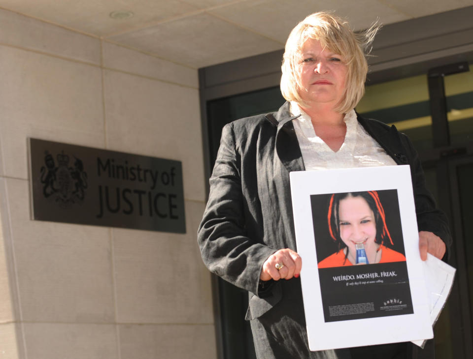 Sylvia Lancaster mother of Sophie Lancaster who was murdered because she dressed like a Goth, outside the Ministry of Justice in London after she met with Justice Secretary Jack Straw.   (Photo by Stefan Rousseau - PA Images/PA Images via Getty Images)