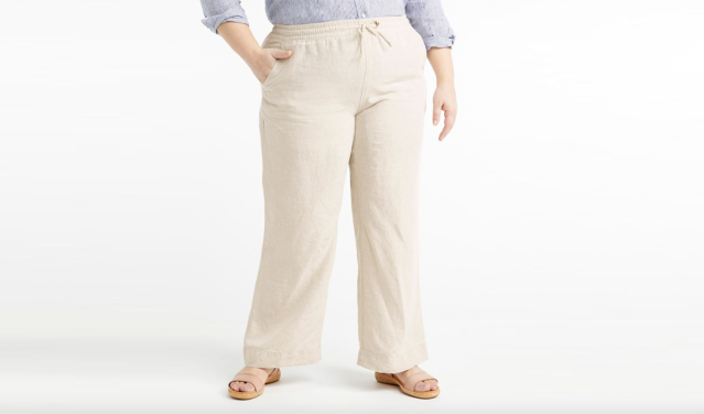 YanHoo Womens Plus Size Pants Linen Capris Wide Leg Elastic Drawstring  Waist Trouser with Pocket Walmart 2023 Prime Sales Day
