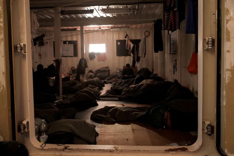 Migrants on deck of NGO rescue ship 'Ocean Viking'