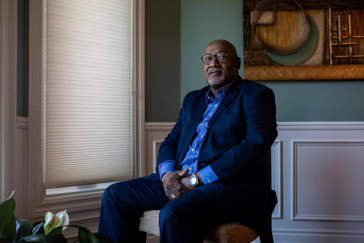 Aringtor Hicks, 62, sits inside his home in Canton on Thursday, March 28, 2024. Hicks opposes former President Donald Trump and is afraid of what might happen if Trump is elected to serve another term. He self-identifies as an independent voter but has consistently voted for Democrats.