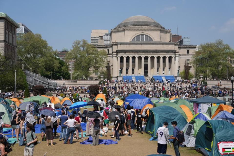 Anti-Israel protestors gathered at an encampment on Columbia’s campus on April 29, 2024. James Keivom