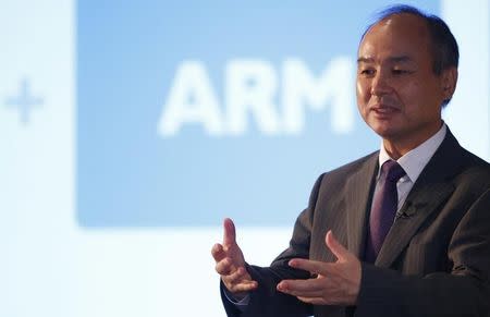 CEO of the SoftBank Group Masayoshi Son speaks at a new conference in London, Britain July 18, 2016. REUTERS/Neil Hall