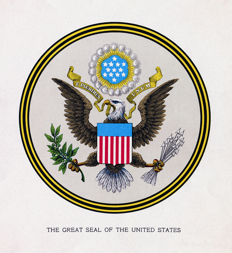 The US Seal featuring the Iroquois bald eagle