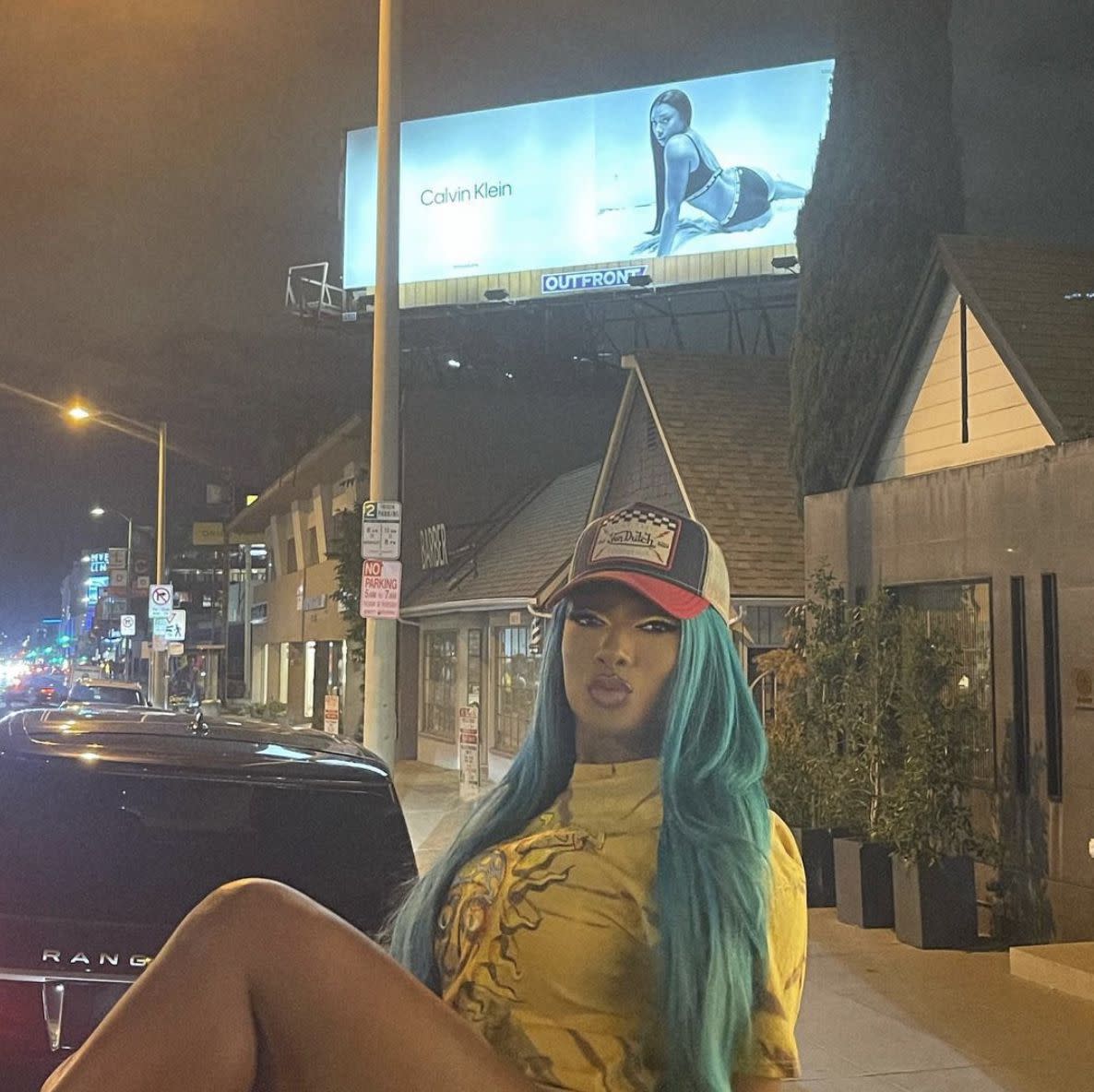 "Body" rapper Megan Thee Stallion strikes a pose in front of her Calvin Klein billboard on Wednesday, March 3, 2021. "I’ll be back , I’m bout to go crazy #mycalvins"