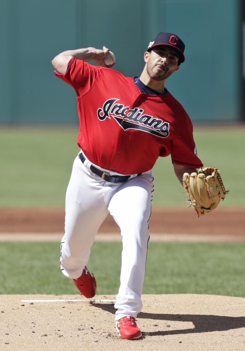 Cleveland Indians starting pitcher Aaron Civale delivers in the first inning of a baseball game against the Detroit Tigers, Saturday, June 22, 2019, in Cleveland. (AP Photo/Tony Dejak)