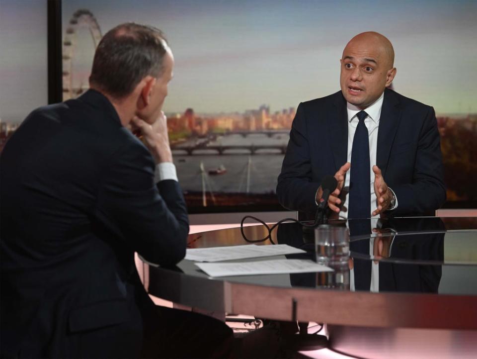 Health Secretary Sajid Javid on The Andrew Marr show (Jeff Overs/PA) (PA Media)