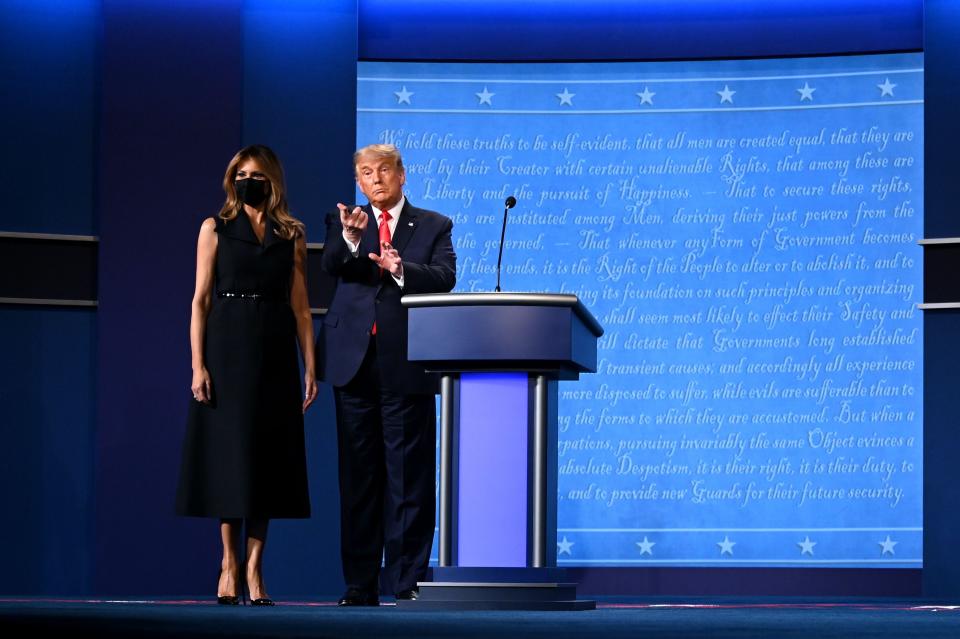 First lady Melania Trump with President Donald Trump after the final presidential debate at Belmont University in Nashville, Tenn., on Oct. 22, 2020.