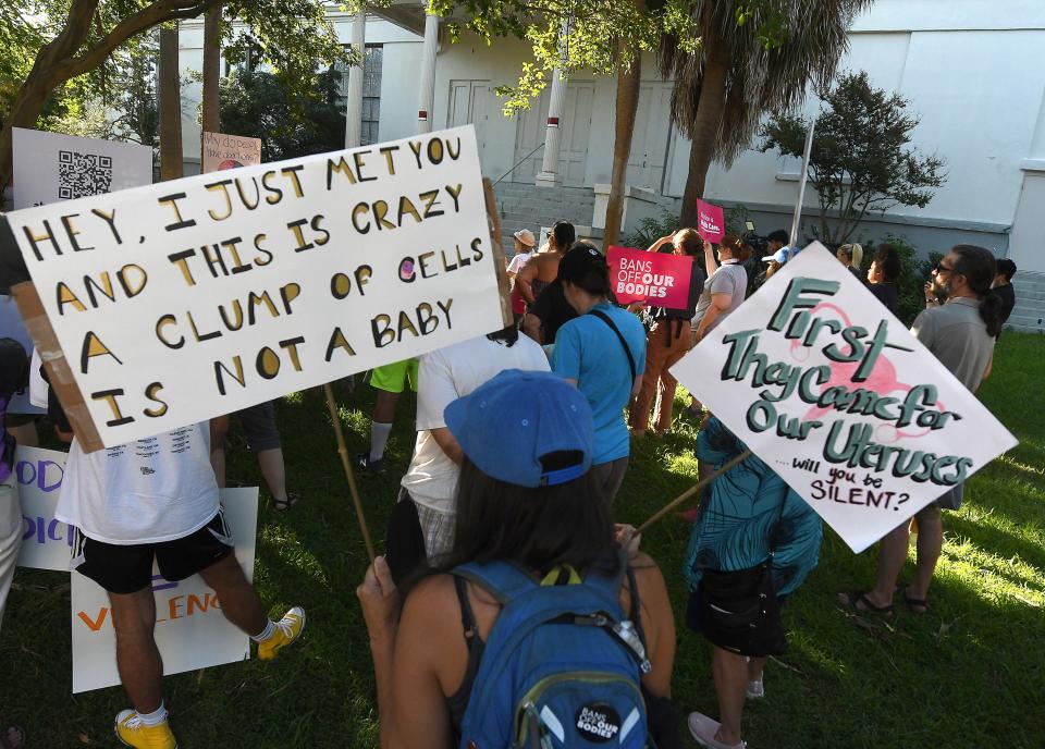 Protesters gathered at Innes Park near Thalian Hall in downtown Wilmington June 24 following the U.S. Supreme Court’s decision to overturn Roe v. Wade.