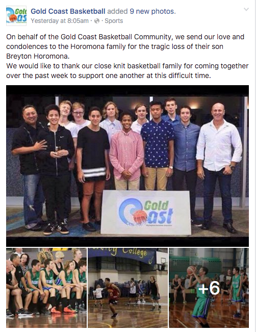 The Gold Coast Basketball Association paid tribute to Breyton. Source: Facebook