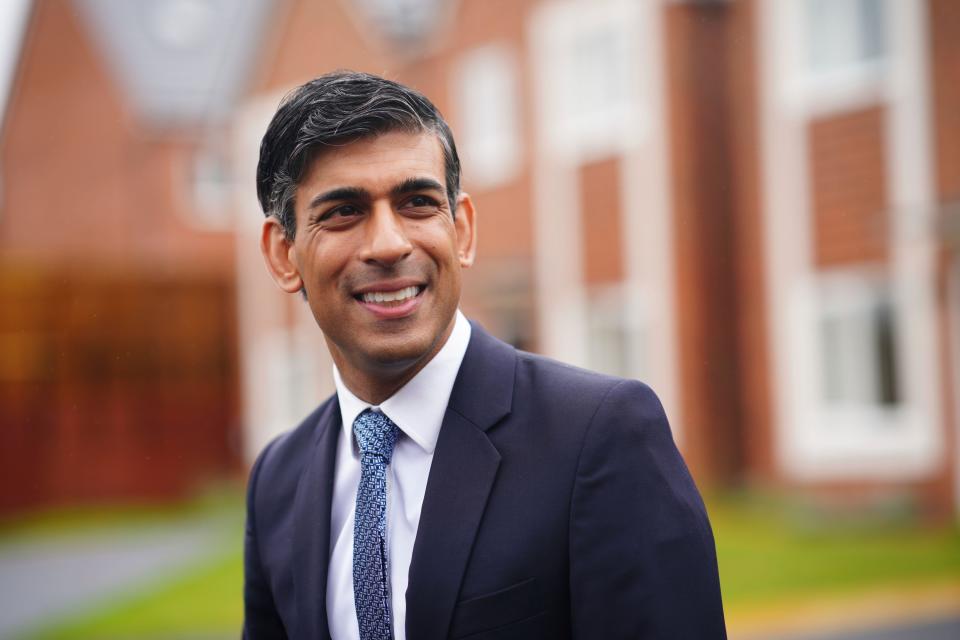 Britain's Prime Minister Rishi Sunak during a visit to Cofton Park, near Rednal, Birmingham, England, Monday July 24, 2023. (Ben Birchall/Pool Photo via AP)