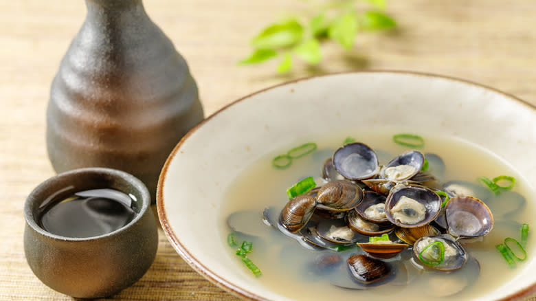 Clam miso soup with green onions