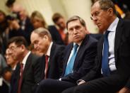 <p>Russian Foreign Minister Sergei Lavrov attends a joint press conference of the US and Russian Presidents after a meeting at the Presidential Palace in Helsinki, on July 16, 2018. (Photo: Brendan Smialowski/AFP/Getty Images) </p>