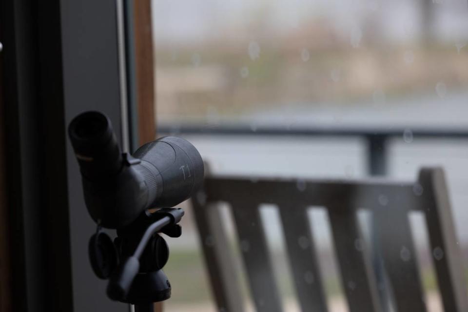 Observation telescope at Audubon Center at Riverlands’ visitor center March 26, 2024. The telescopes are free to use and overlook the scenic Mississippi flyway outside.