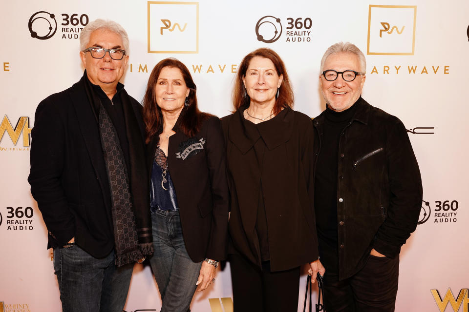 LOS ANGELES, CALIFORNIA - FEBRUARY 04: (L-R) Gregg Field, Monica Mancini, Felice Mancini and a guest attend the Primary Wave 16th Annual Pre-Grammy Party on the rooftop of the Whitney Houston Hotel on February 04, 2023 in Los Angeles, California. (Photo by Gonzalo Marroquin/Getty Images for Primary Wave Music and the Estate of Whitney E. Houston)