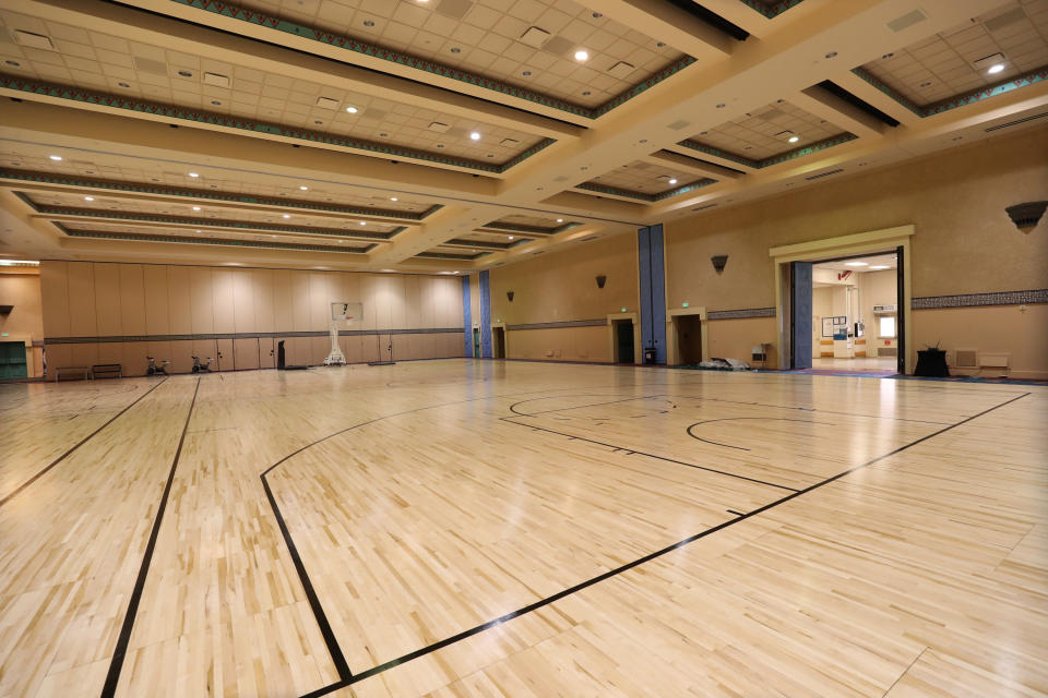 A general overall view of the installation of the practice courts as part of the NBA Restart 2020 on July 1, 2020 in Orlando, Florida.