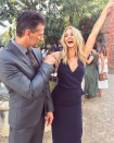 <p>Just being silly at a friend’s wedding. Tim and Anna are always having so much fun together. Source: Instagram/annaheinrich1 </p>