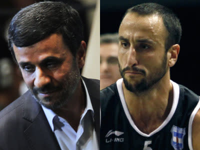 <b>Mahmoud Ahmadinejad / <a href="http://yhoo.it/Pa0dx1" rel="nofollow noopener" target="_blank" data-ylk="slk:Manu Ginobili;elm:context_link;itc:0;sec:content-canvas" class="link ">Manu Ginobili</a> </b> Manu Ginóbili could replace Fred Armisen in Saturday Night Live in skits where he plays Mahmoud Ahmadinejad.